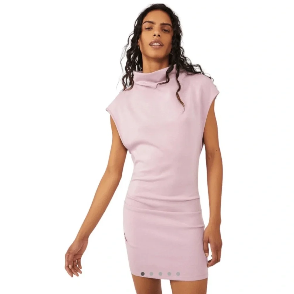 Free People Lilac Purple Open Back Cowl Neck Oversized Mini Dress EUC Size S